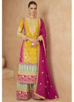 Chinnon Yellow Wedding Wear Embroidery Work Plazzo Suit